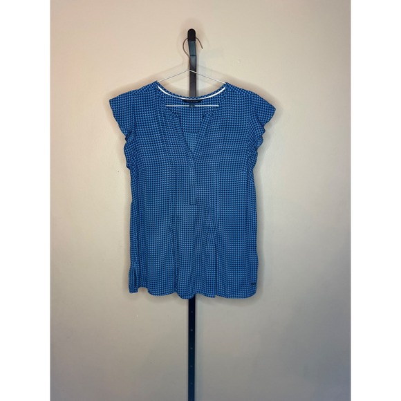 Tommy Hilfiger Tops - Tommy Hilfiger Blue Geometric Diamond Print Flutter Sleeve Split Neck Blouse M